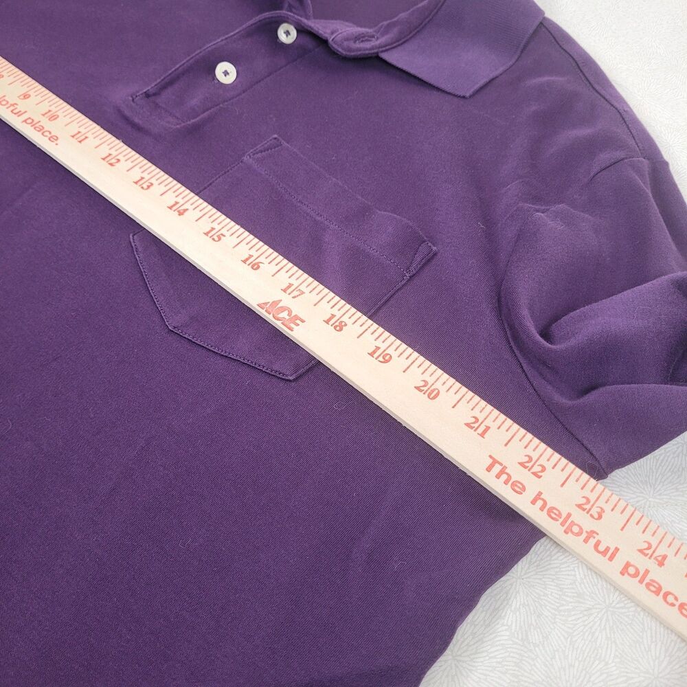 Land's End Men's 3 Button Long Sleeve Polo Traditional Fit Purple 100% Cotton L - Picture 4 of 7